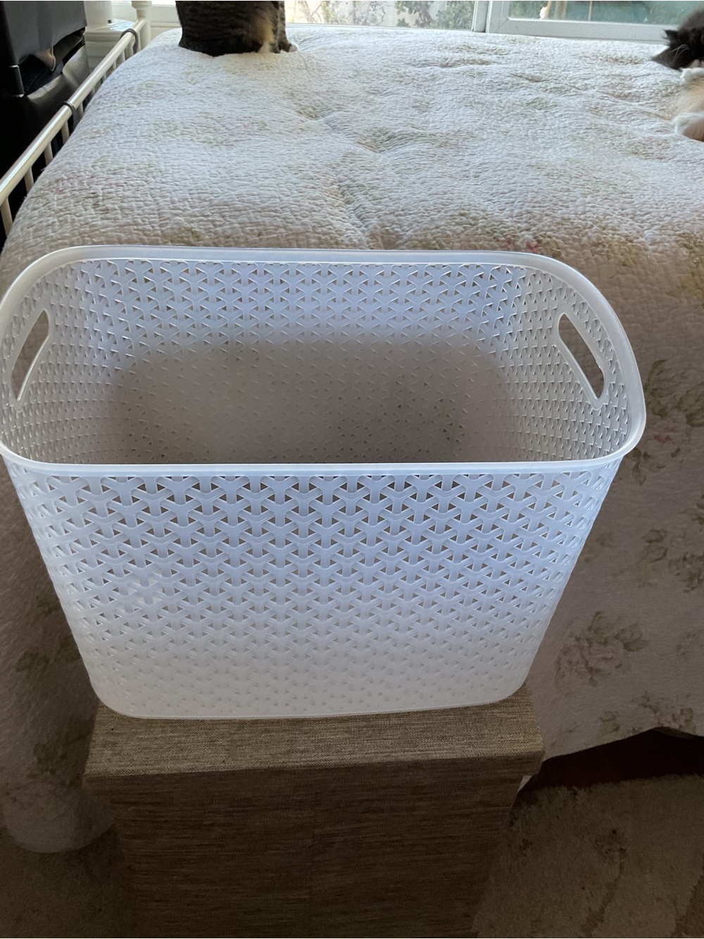 White Woven Plastic Storage Basket - Home Accents